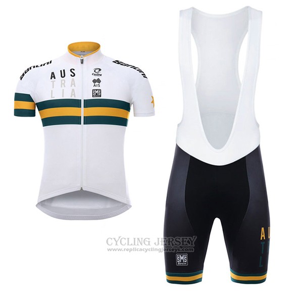 2017 Cycling Jersey Australia White and Yellow Short Sleeve and Bib Short